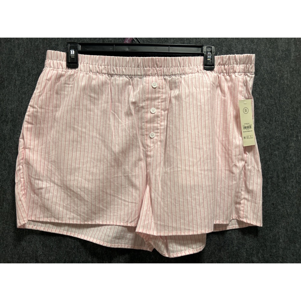 No Boundaries Boxer Shorts Women XXL Pink Striped Cotton Sleepwear Pajamas